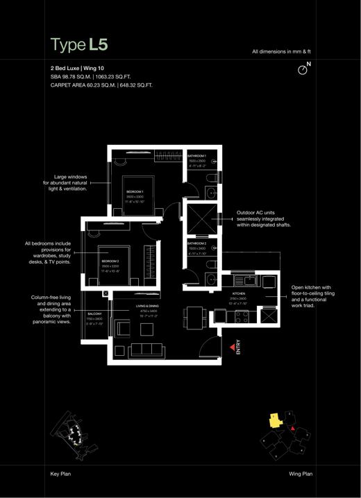 2 BHK Luxe floor plan, Type L5